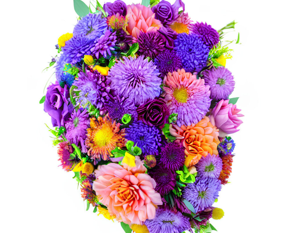 Colorful Mixed Flower Bouquet with Purple, Orange, and Yellow Blooms