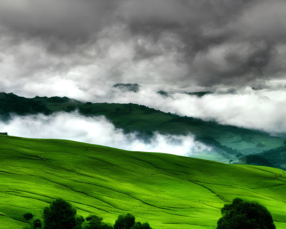 Lush Rolling Hills Under Moody Sky