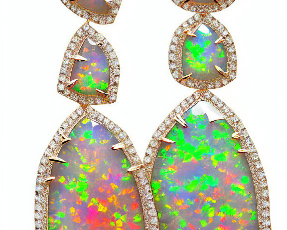 Opal Gemstone Drop Earrings with Diamond Accents in Teardrop Design