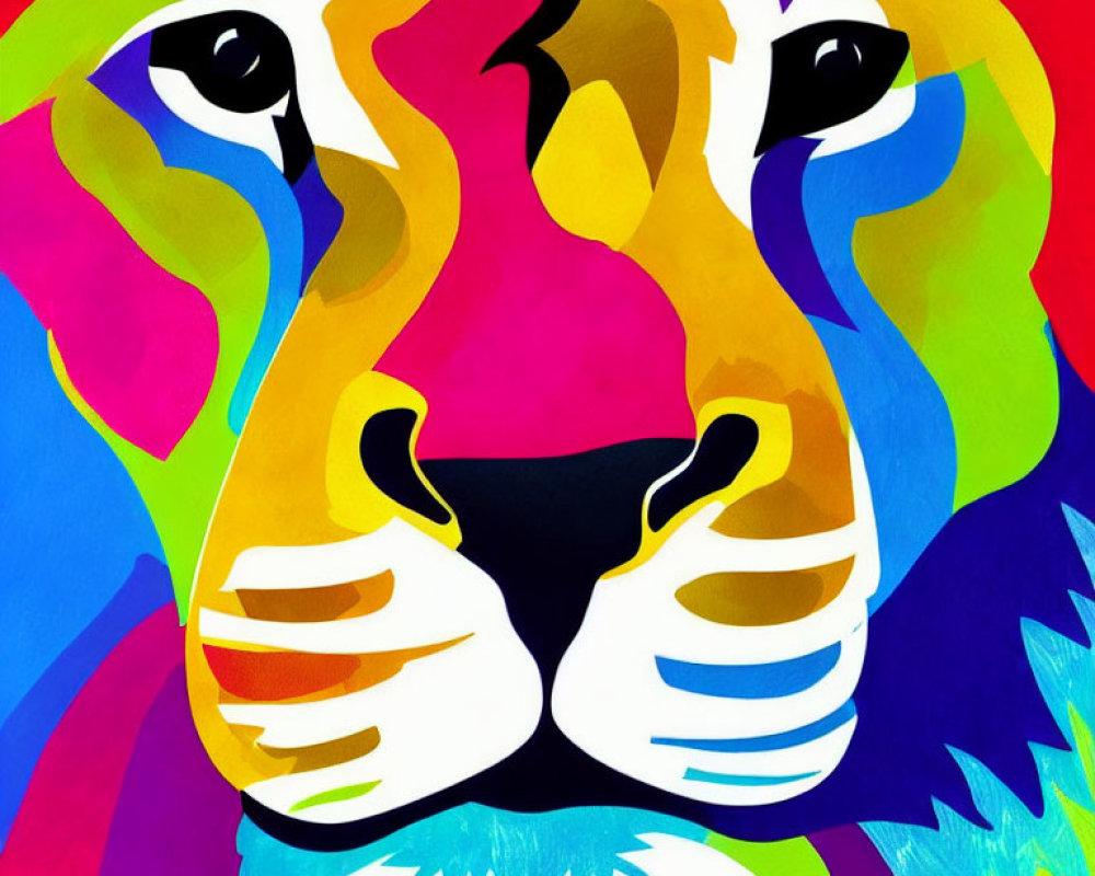 Colorful Pop Art Lion Face Illustration with Geometric Shapes