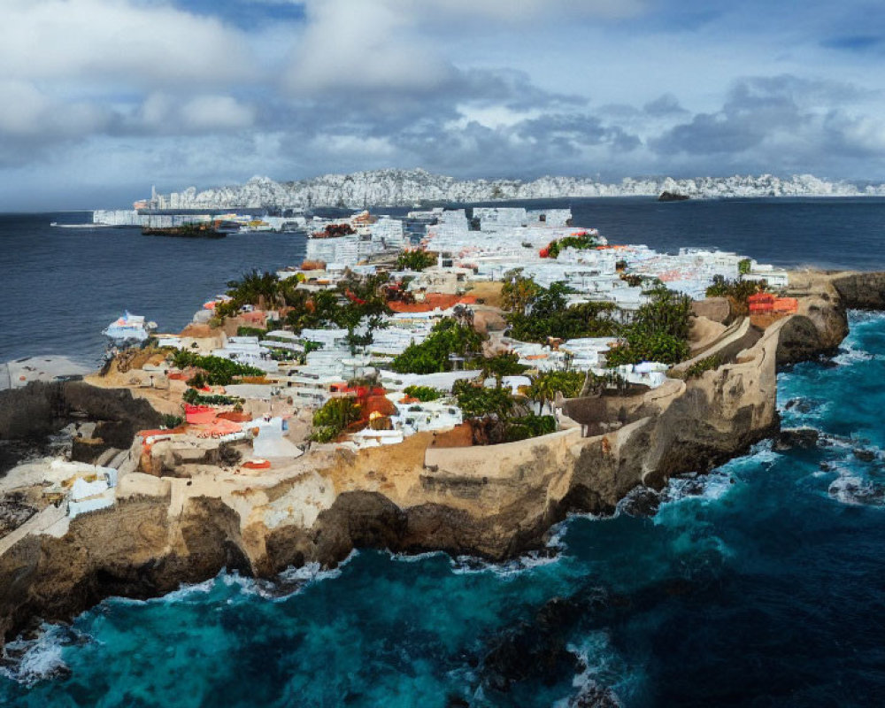 Picturesque Coastal Town with White Buildings & Terracotta Rooftops