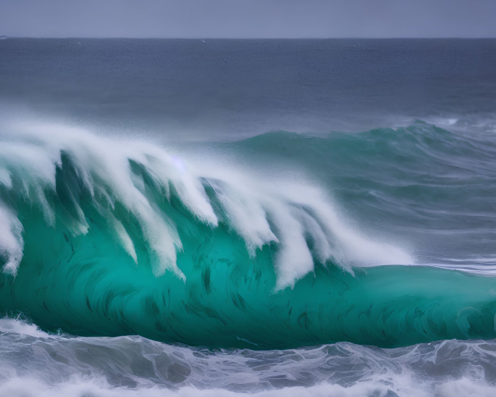 Turquoise Wave Cresting Over Moody Blue Ocean