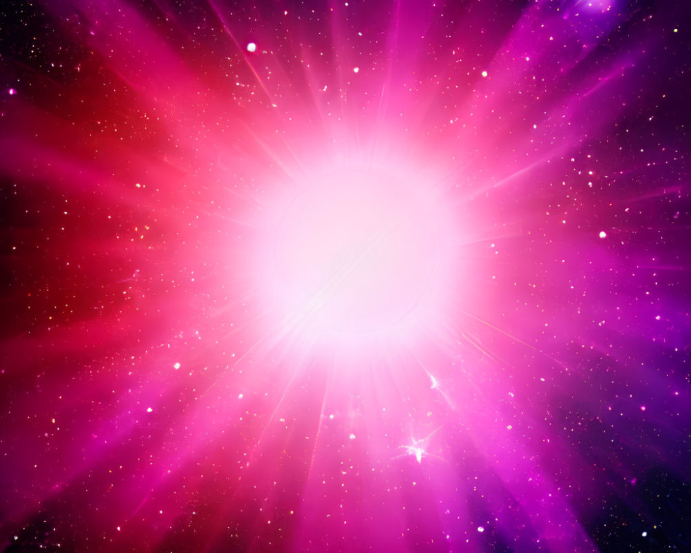 Vibrant cosmic object emitting pink and purple hues in star-filled galaxy