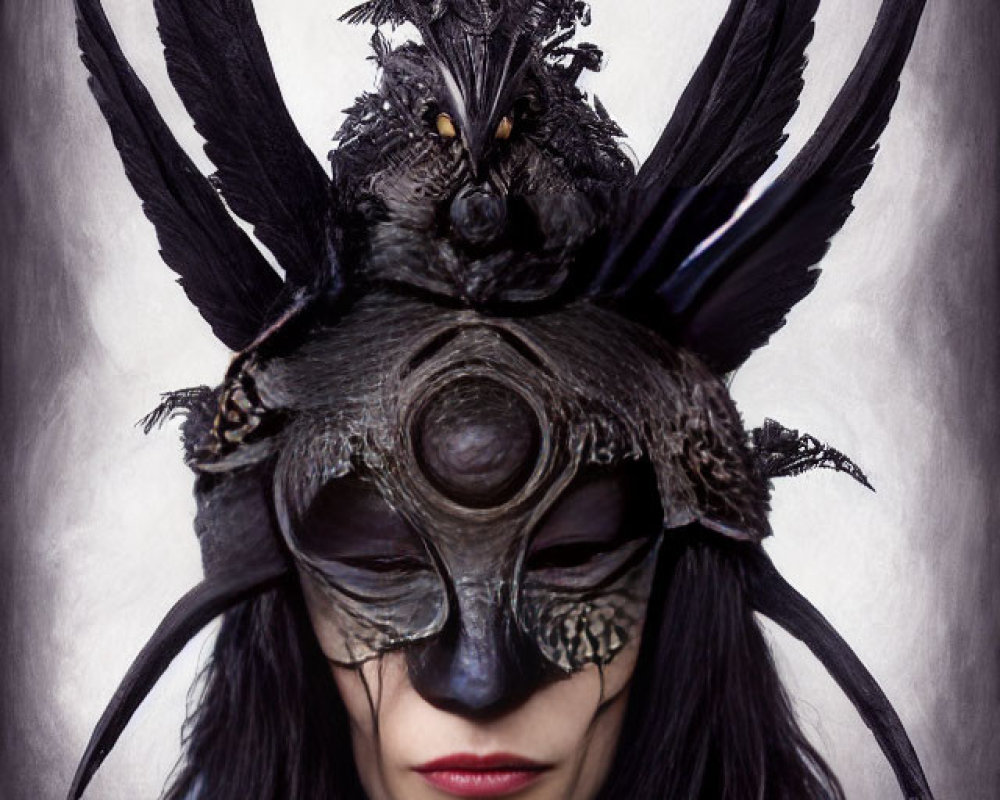 Elaborate Feathered Beaked Mask with Gothic and Enigmatic Style