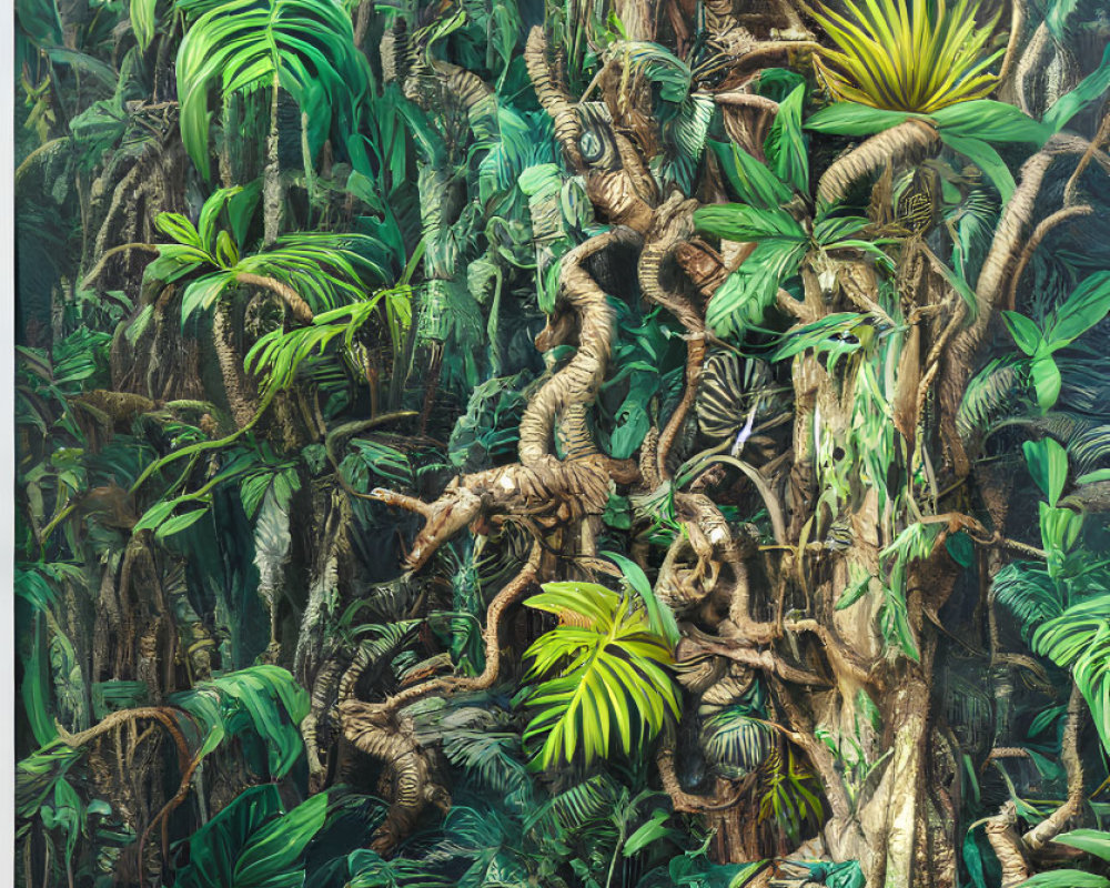 Detailed Jungle Artwork with Hidden Mythical Creatures