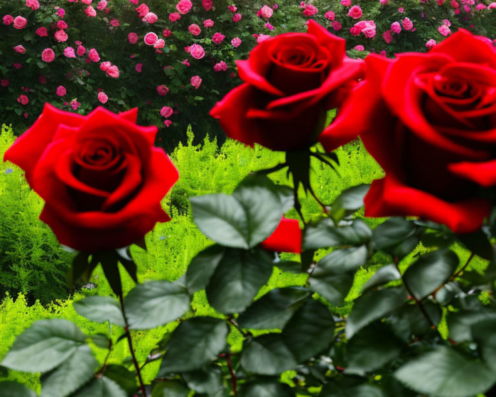 Bright Red Roses with Blurred Pink Background