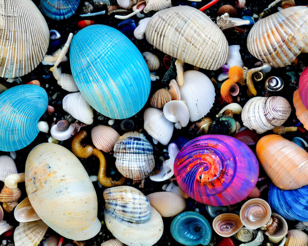 Assorted Seashell Collection in Blue, Orange, and White