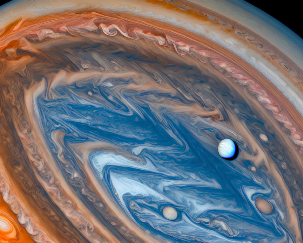 Close-Up View of Jupiter's Swirling Blue Storm