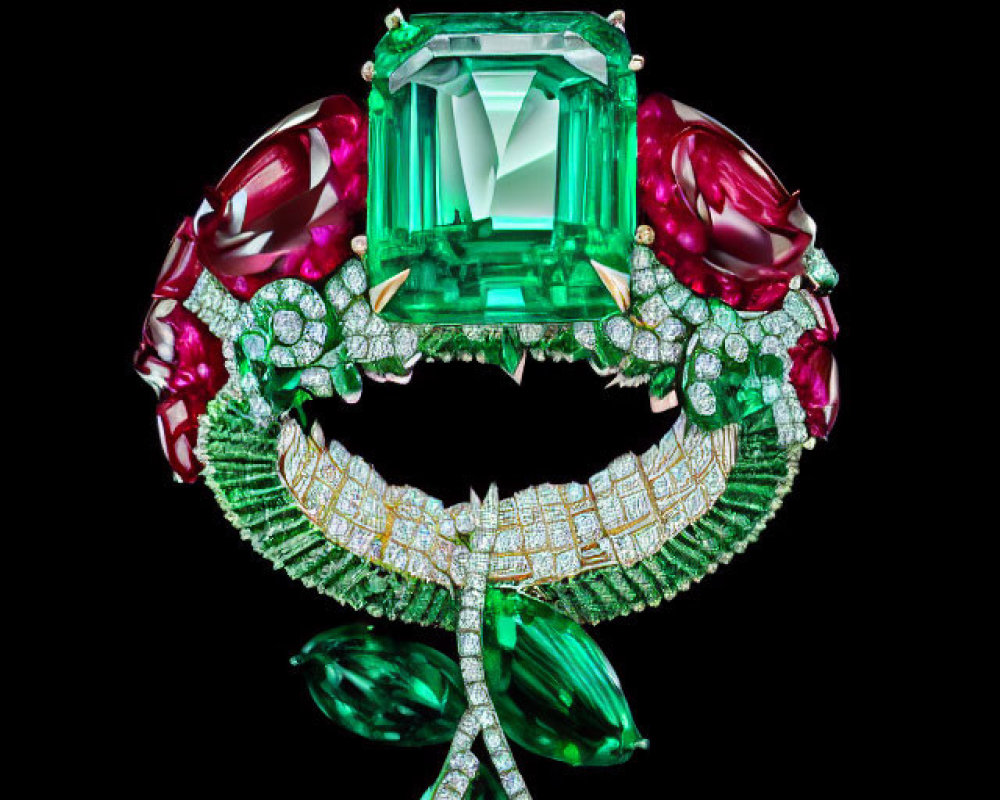 Luxurious Bracelet with Emerald, Diamonds, Rubies & Green Gemstones