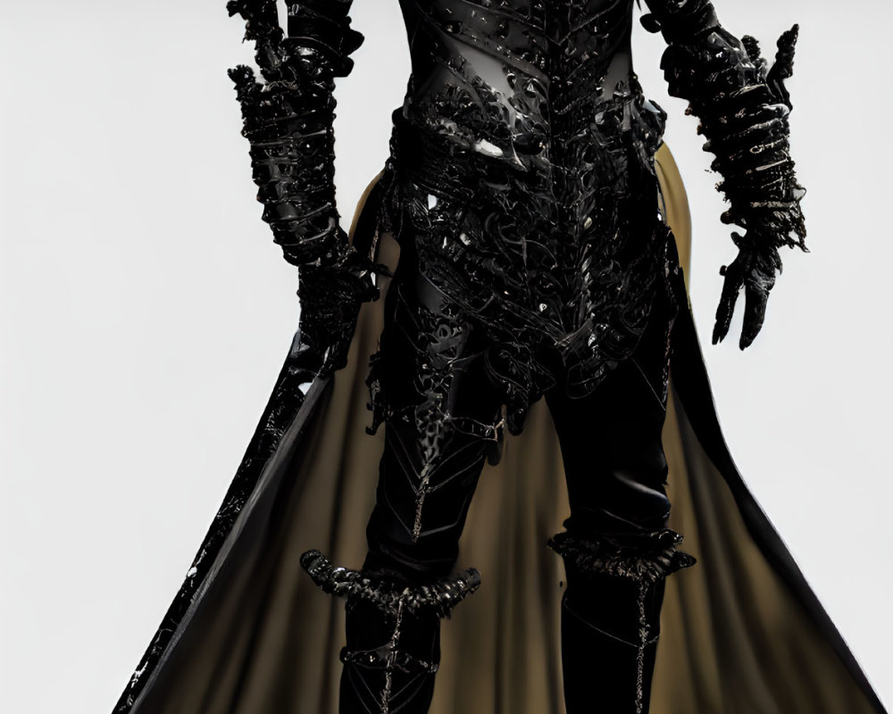 Ornate Black Armor with Sharp Edges and Flowing Cape