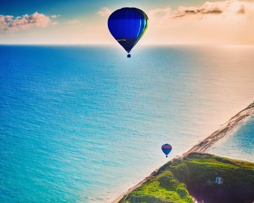 Hot Air Balloon Over Coastal Cliffs and Sea