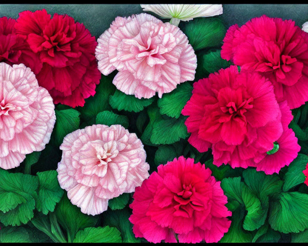 Colorful Begonia Flowers with Ruffled Petals and Green Leaves