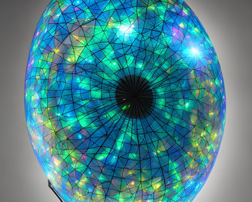 Colorful Glowing Sphere with Luminescent Lines on Stand