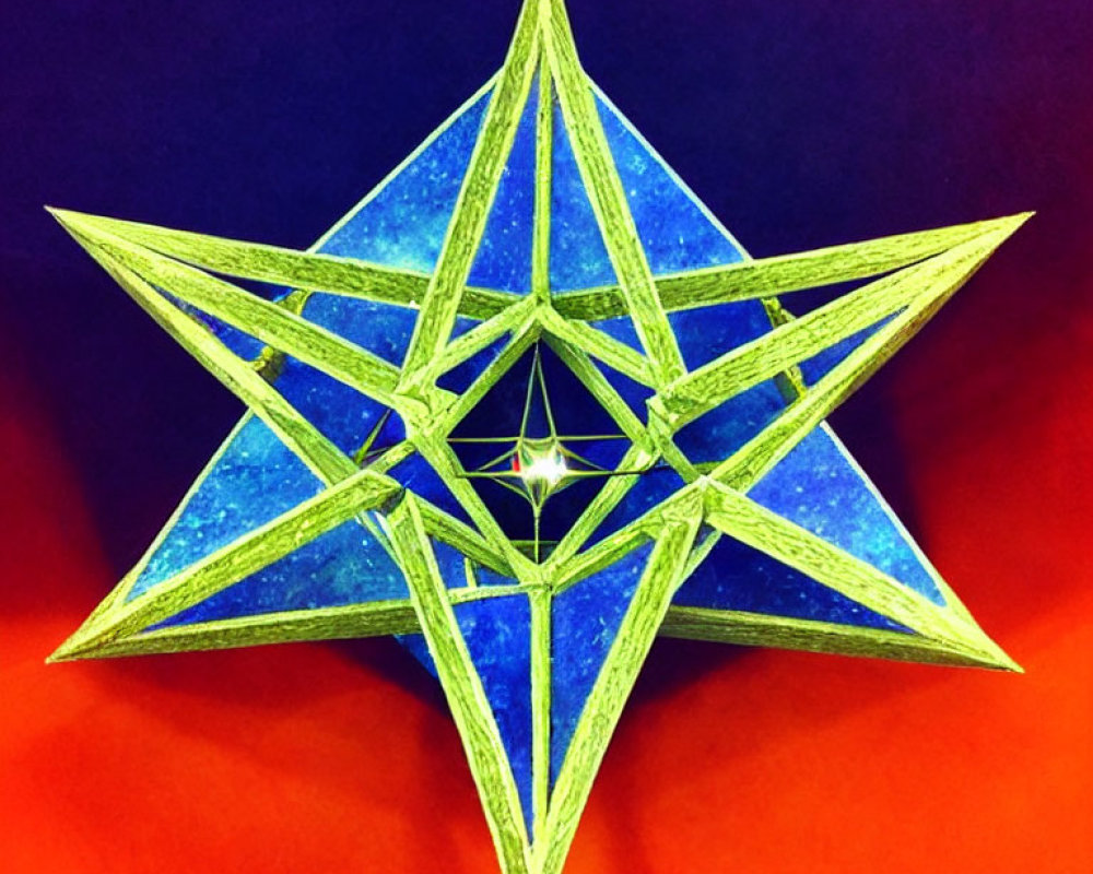 Colorful 3D star with geometric patterns on vibrant gradient backdrop