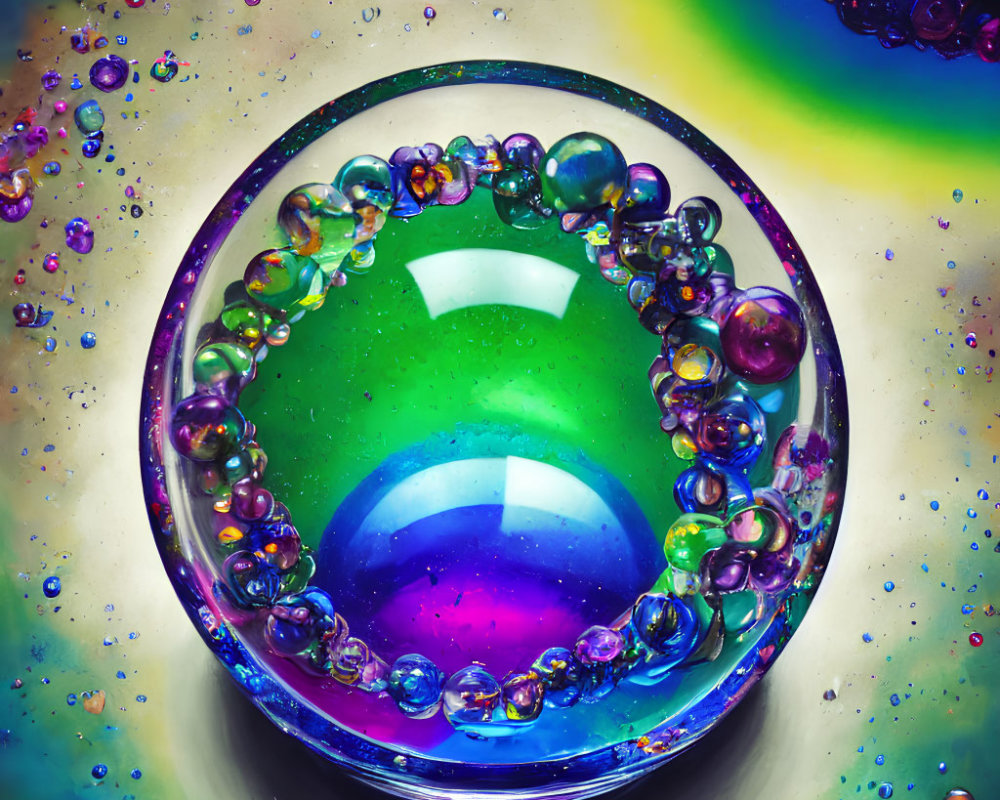 Colorful Oil and Water Droplets Form Psychedelic Circular Pattern