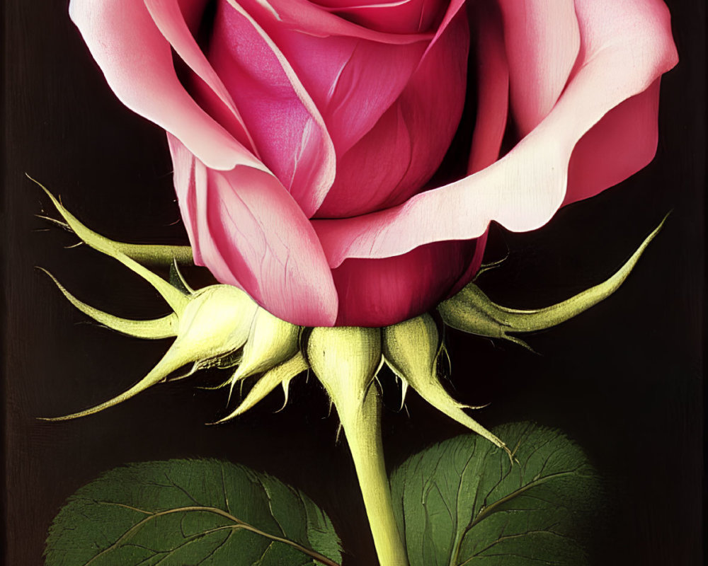 Detailed Close-Up of Vibrant Pink Rose on Dark Background