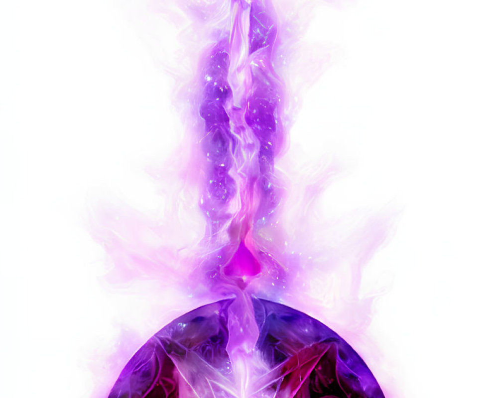 Colorful digital artwork: Purple and pink mystical orb with pentagram emitting luminous trail.