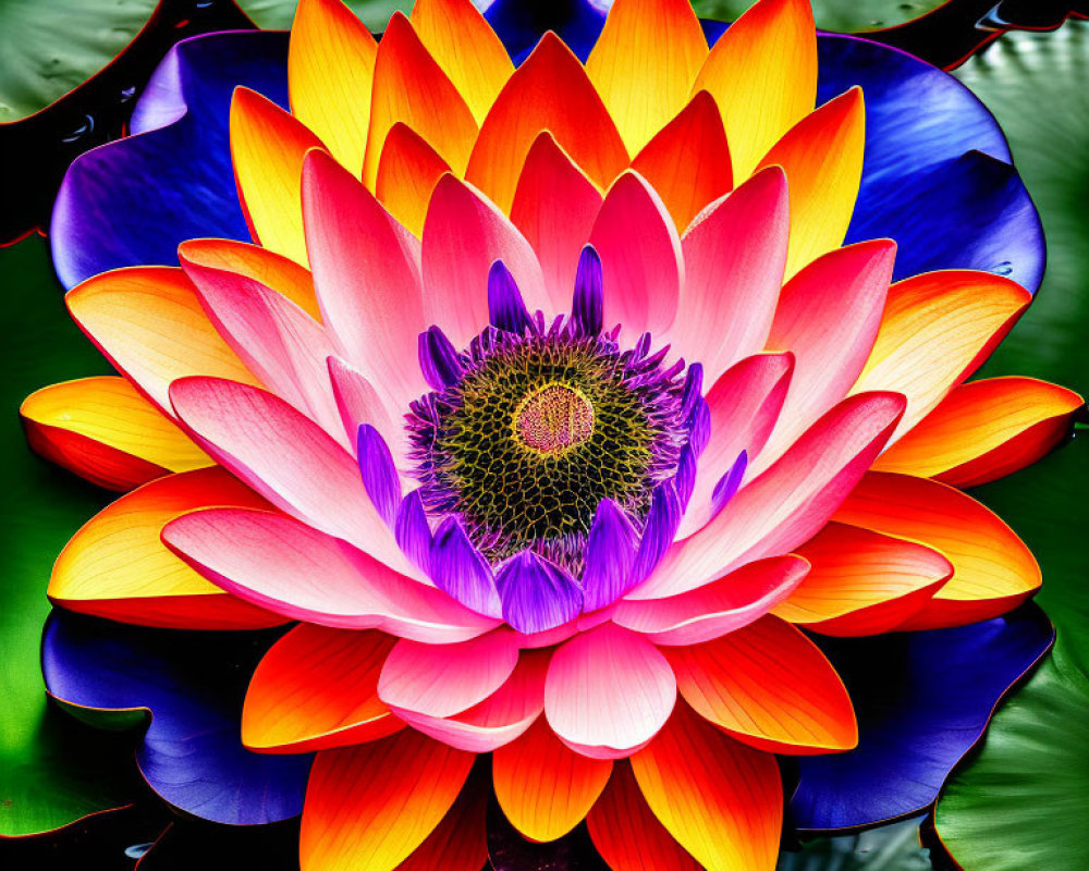 Colorful Lotus Flower with Yellow Core and Gradient Petals