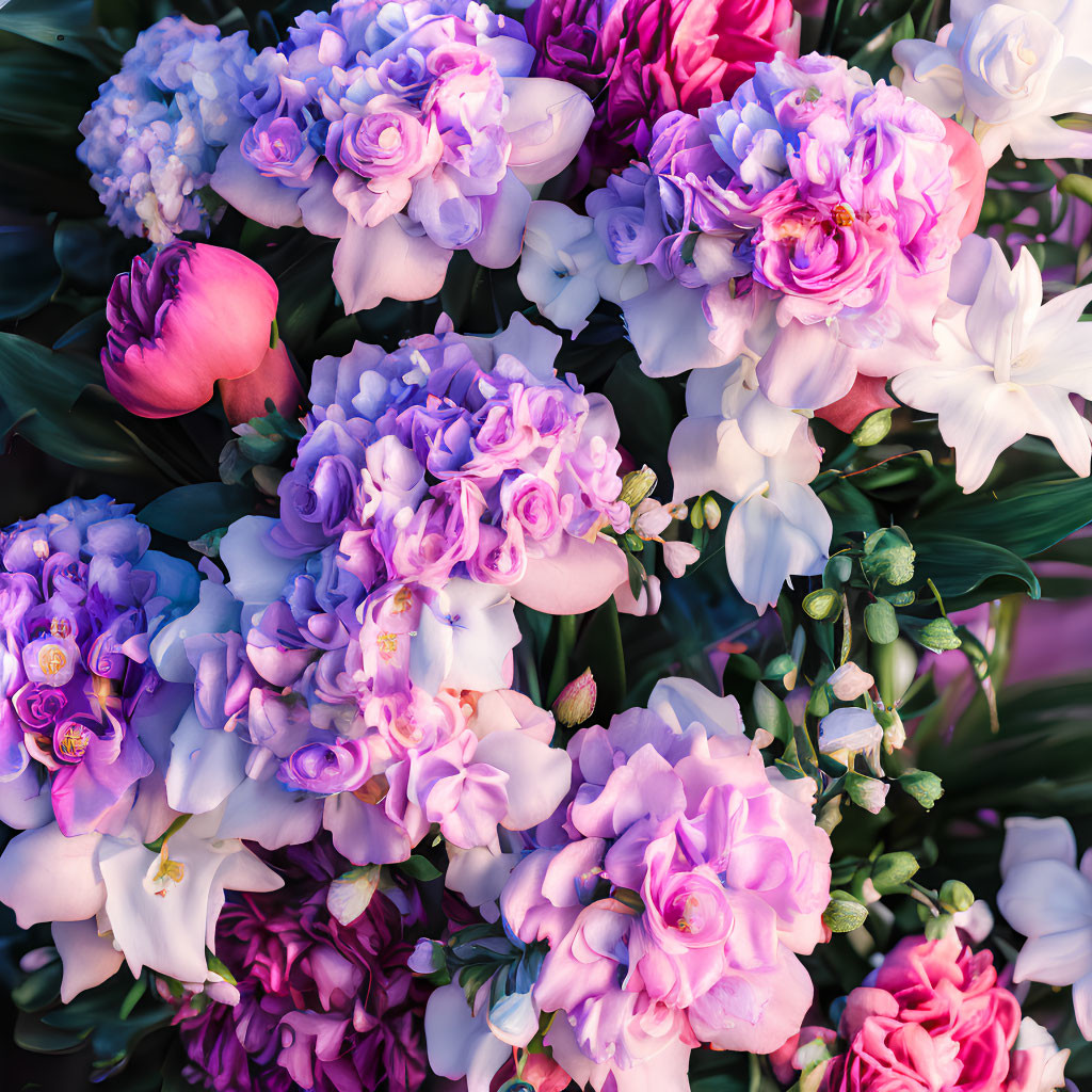 Colorful Bouquet Featuring Pink Roses, Peonies, and White Lilies