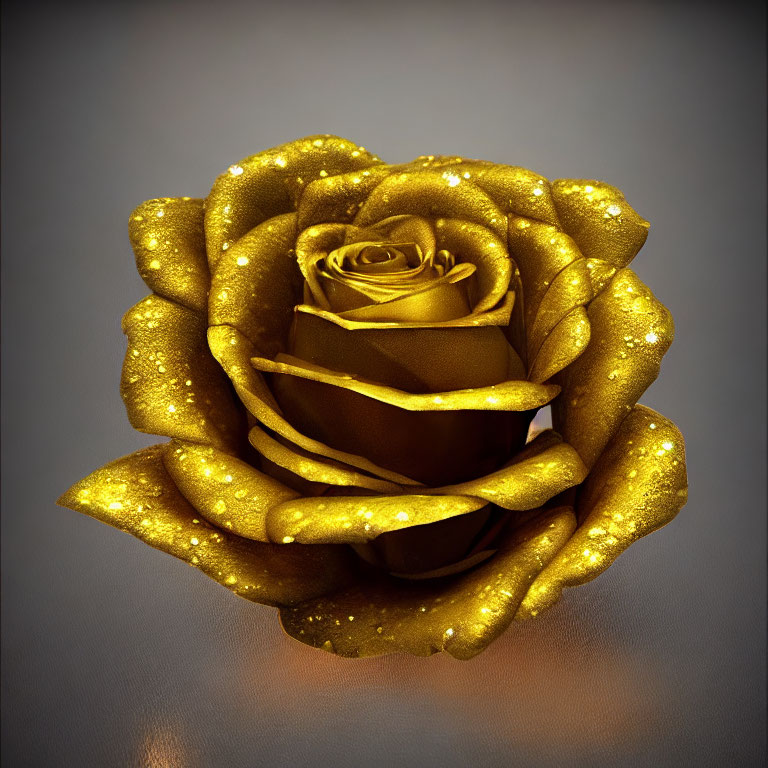 Golden Rose with Glittering Petals on Textured Background