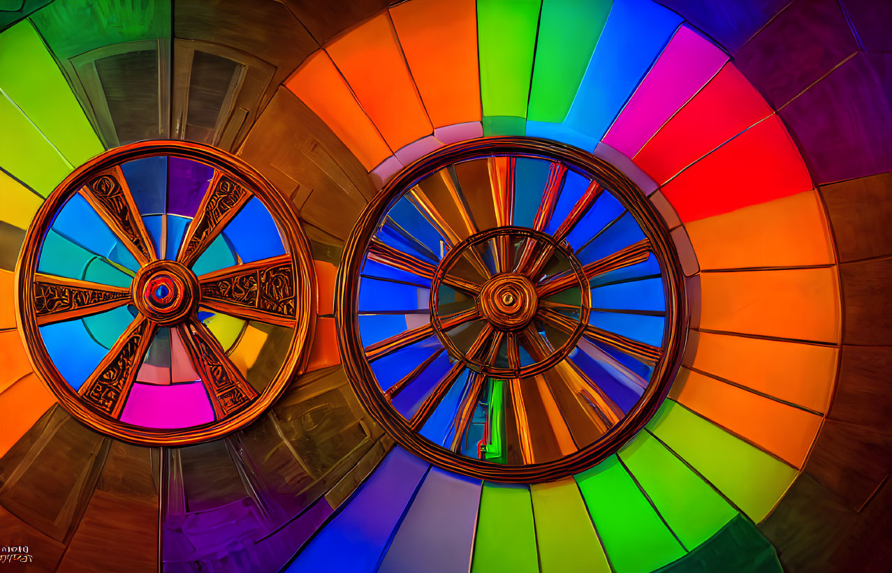 Colorful Spiral Staircase with Spectrum Ceiling in Mesmerizing Symmetry