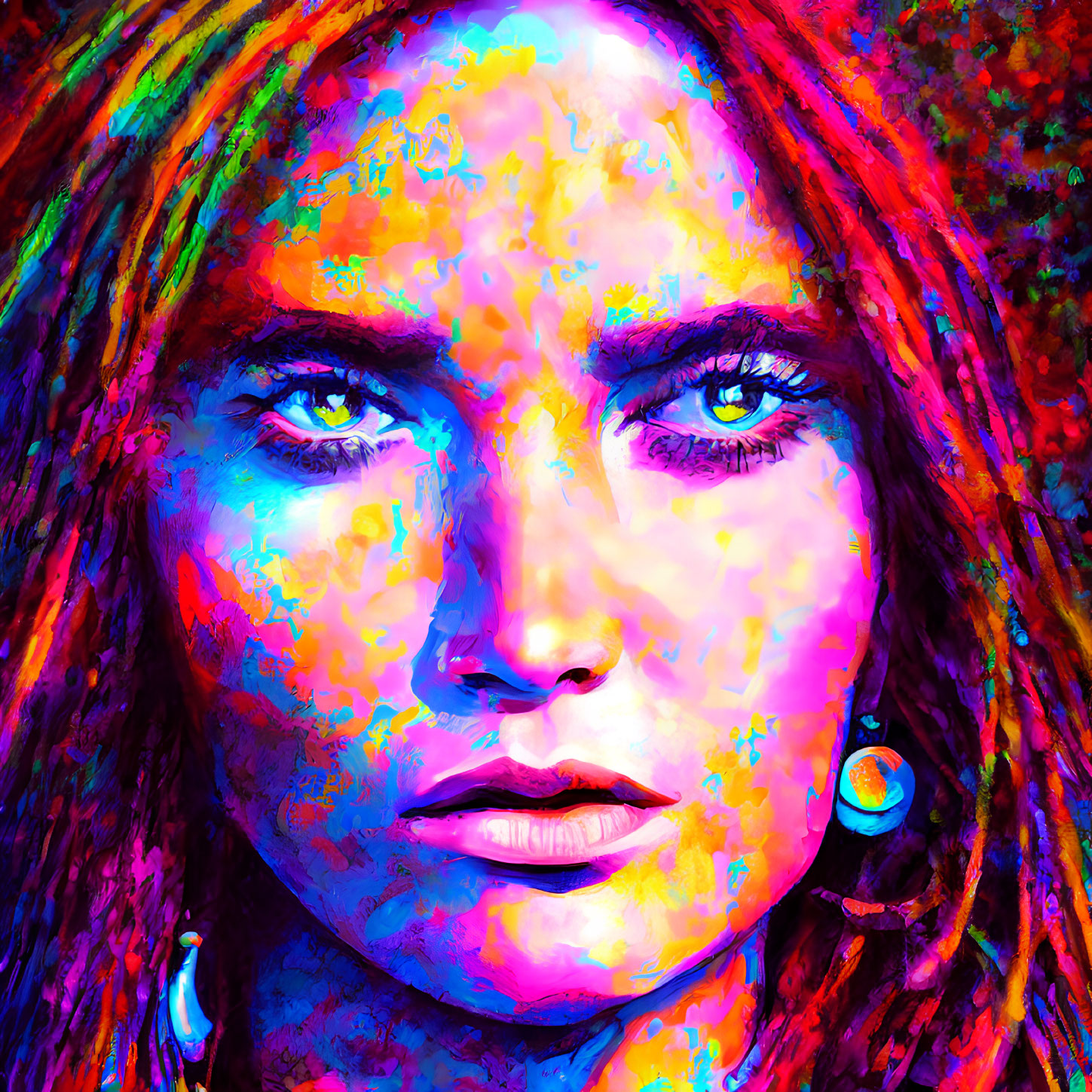 Colorful Abstract Portrait of Woman with Intense Eyes