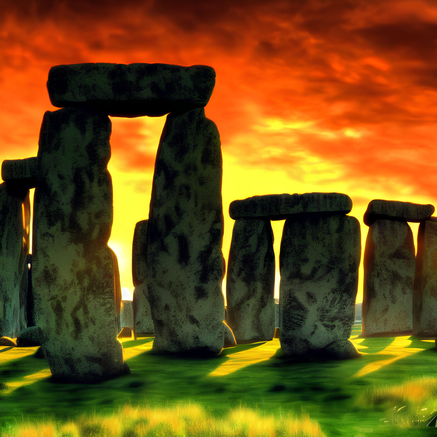 Ancient Stonehenge at Sunset with Sunbeams