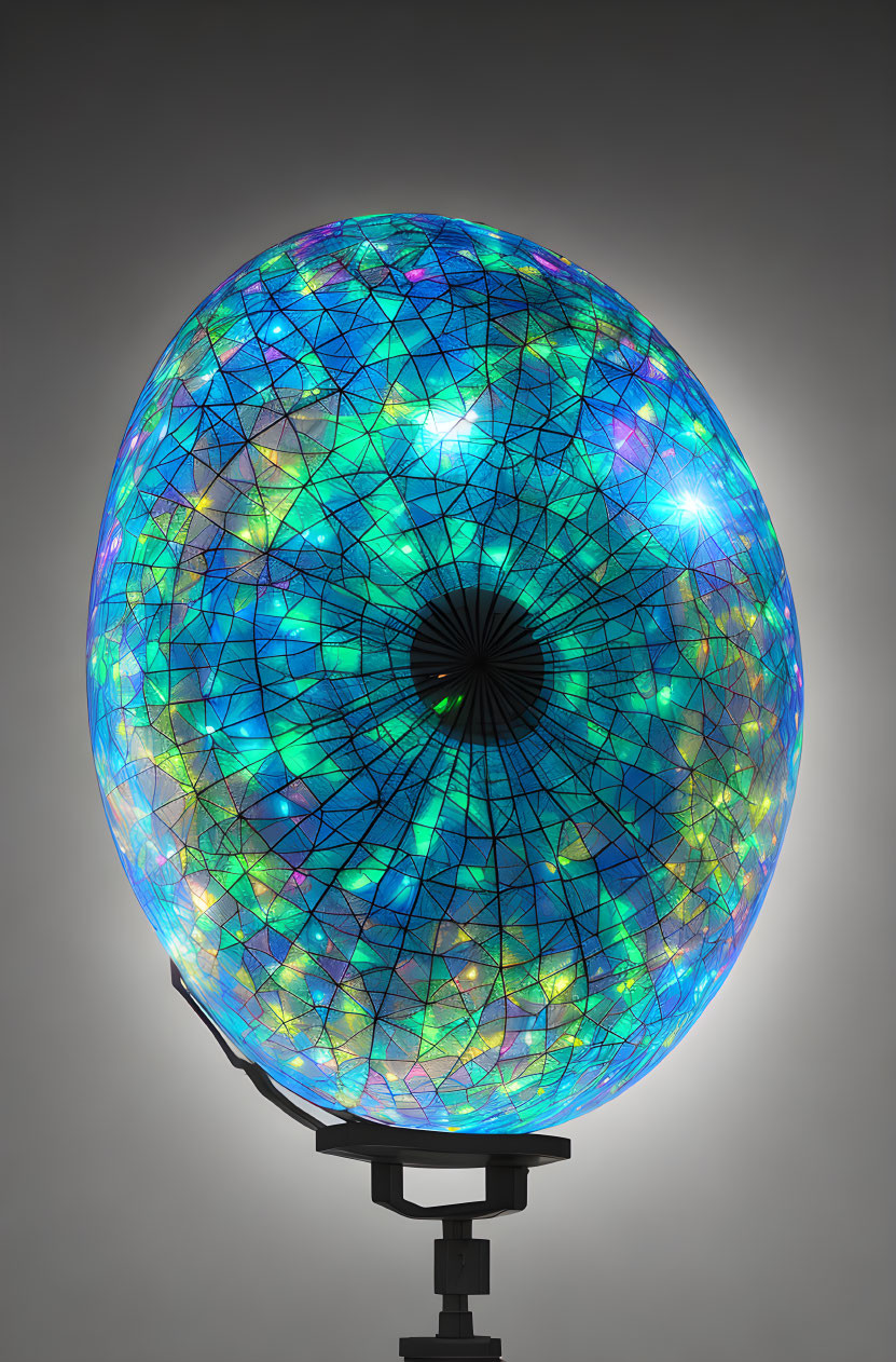 Colorful Glowing Sphere with Luminescent Lines on Stand