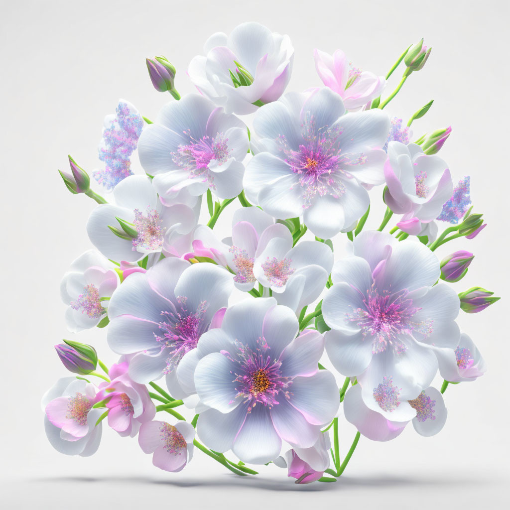 Computer-generated light pink flower bouquet on soft white background