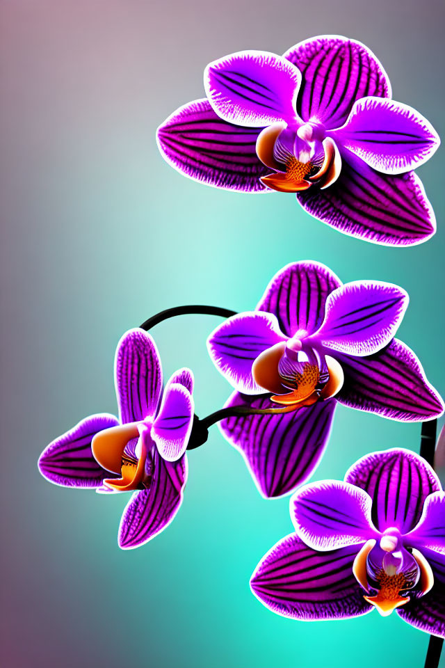 Striped Purple and White Orchids on Gradient Background