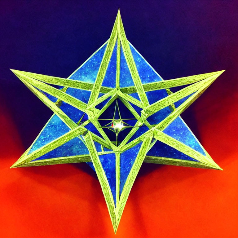 Colorful 3D star with geometric patterns on vibrant gradient backdrop