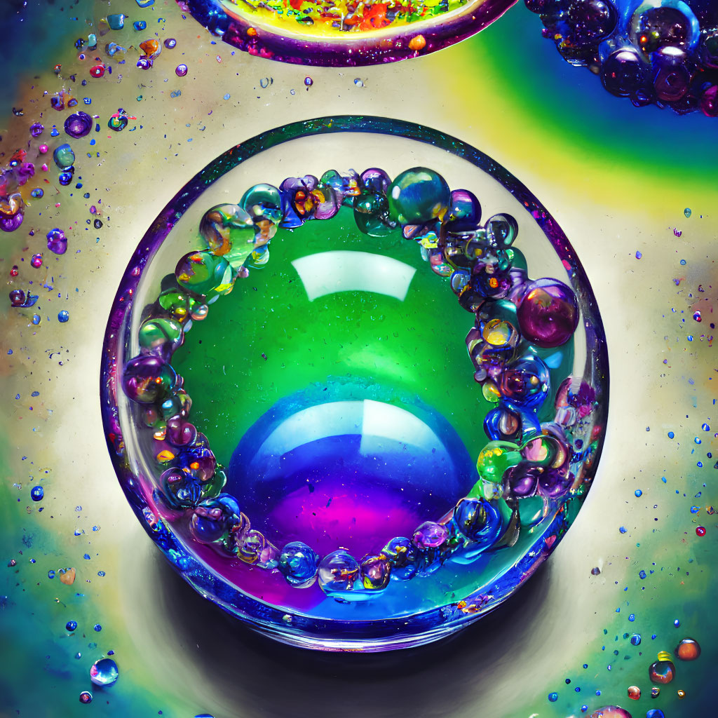 Colorful Oil and Water Droplets Form Psychedelic Circular Pattern