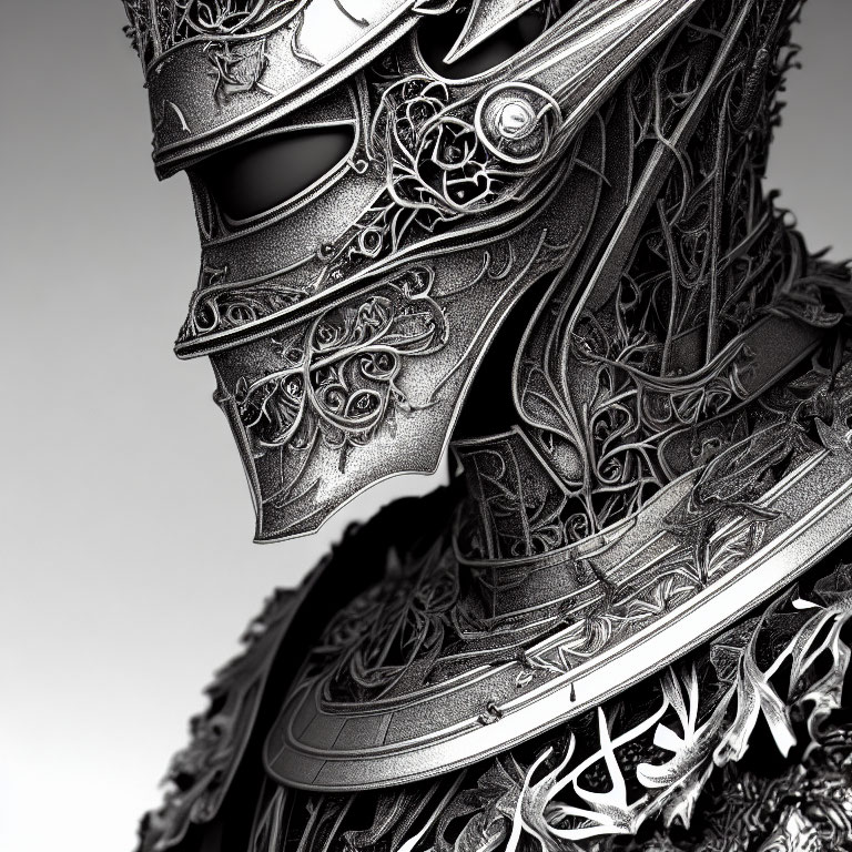 Ornate Medieval Helmet with Intricate Engravings and Patterns