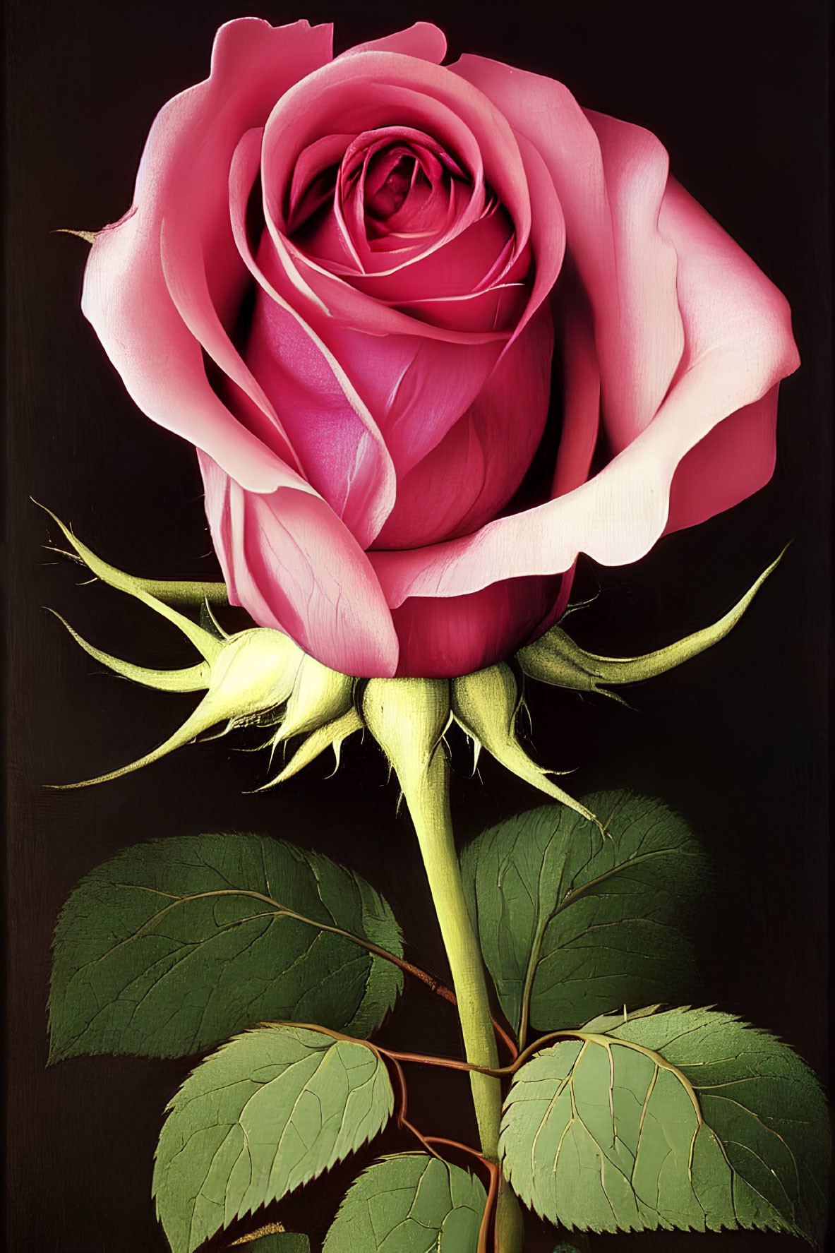 Detailed Close-Up of Vibrant Pink Rose on Dark Background