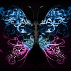 Colorful Digital Artwork: Stylized Butterfly with Ornate Blue Wings