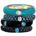 Four Stylish Rings: Turquoise, Embossed Black & Gold with Stones, Plain Gold