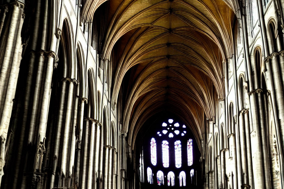 Gothic Cathedral Interior with Ribbed Vaulted Ceilings