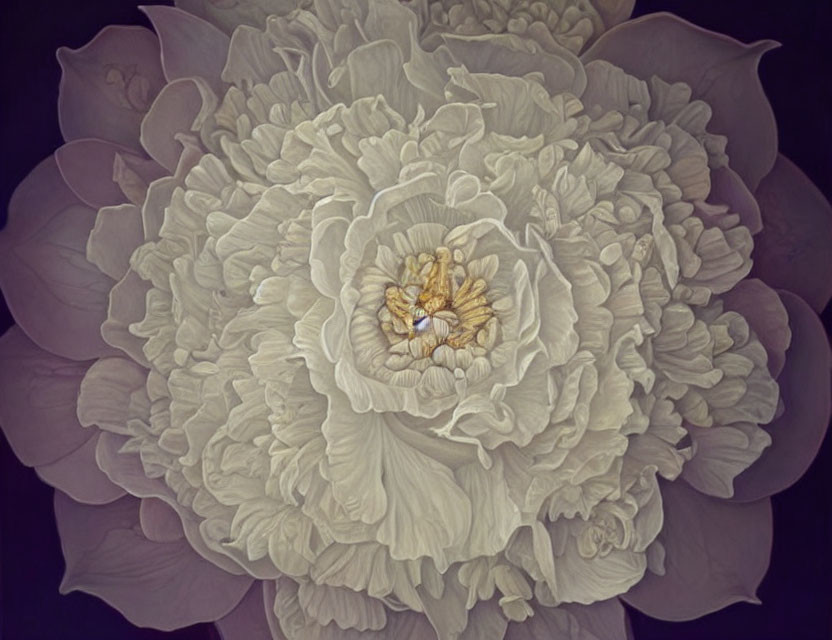 Detailed Illustration of Large Peony Flower in Cream and Pale Yellow