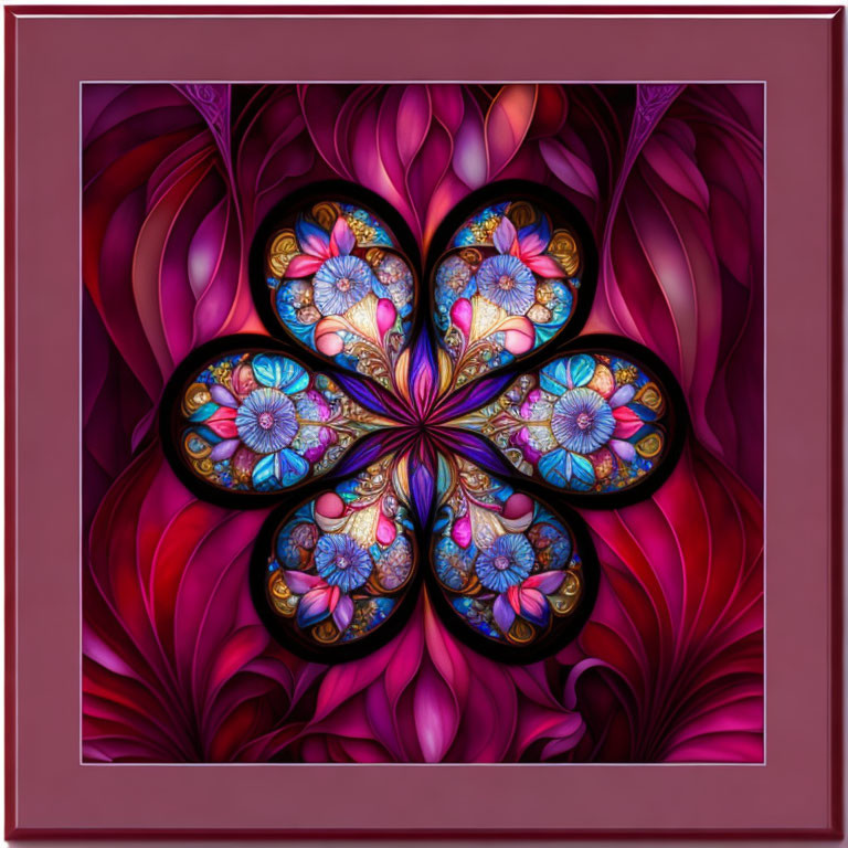 Symmetrical floral mandala in vibrant digital art