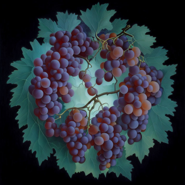 Purple grapes heart-shaped arrangement on dark background