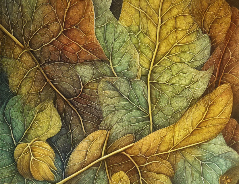 Vibrant autumn leaves with intricate vein textures