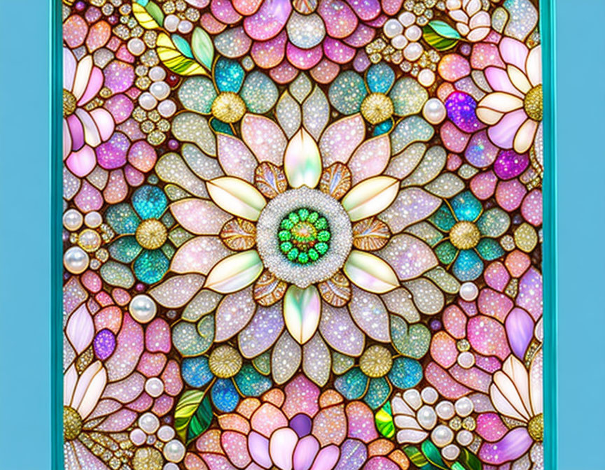 Symmetrical Floral Pattern with Jewel-like Accents