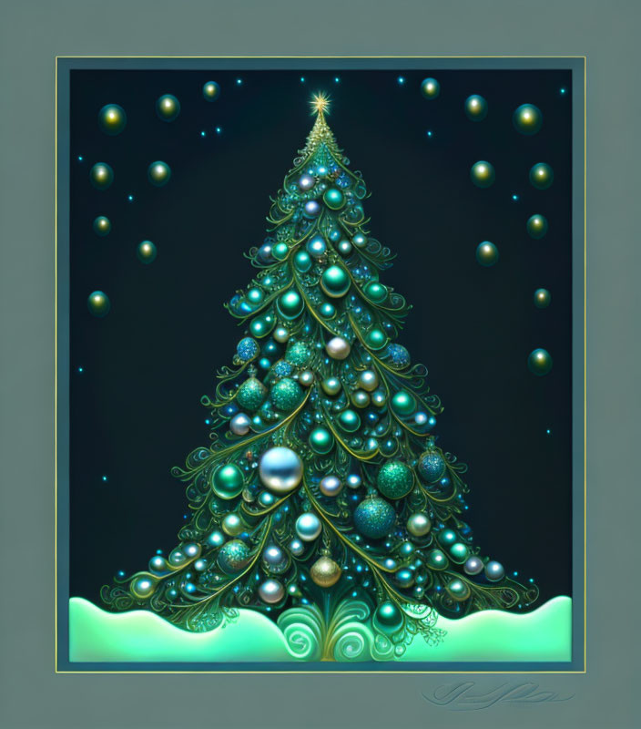 Stylized Christmas Tree with Teal and Green Ornaments