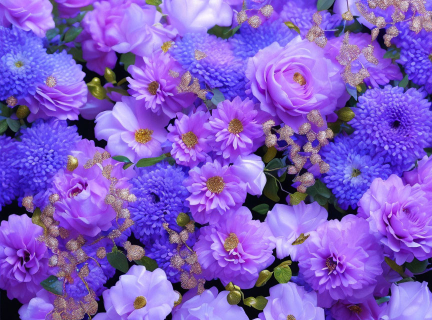 Assortment of Purple Flowers with Golden Accents