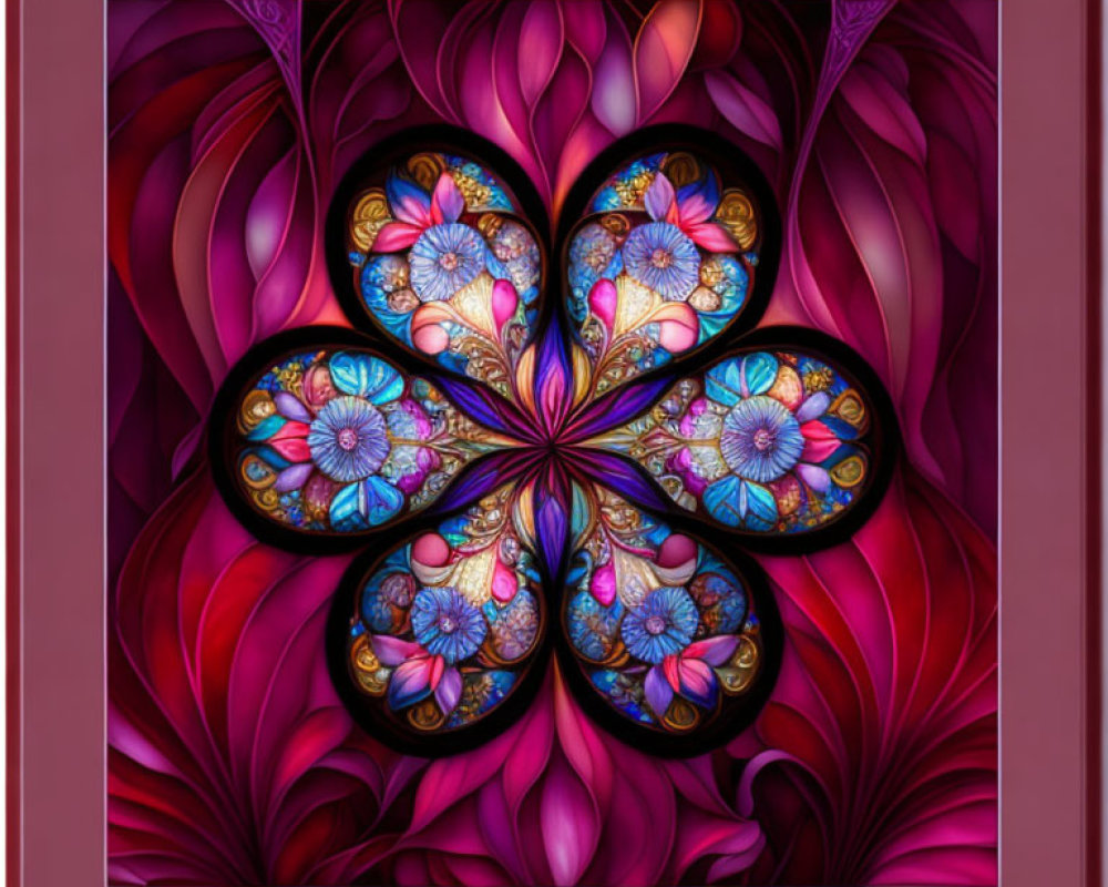 Symmetrical floral mandala in vibrant digital art