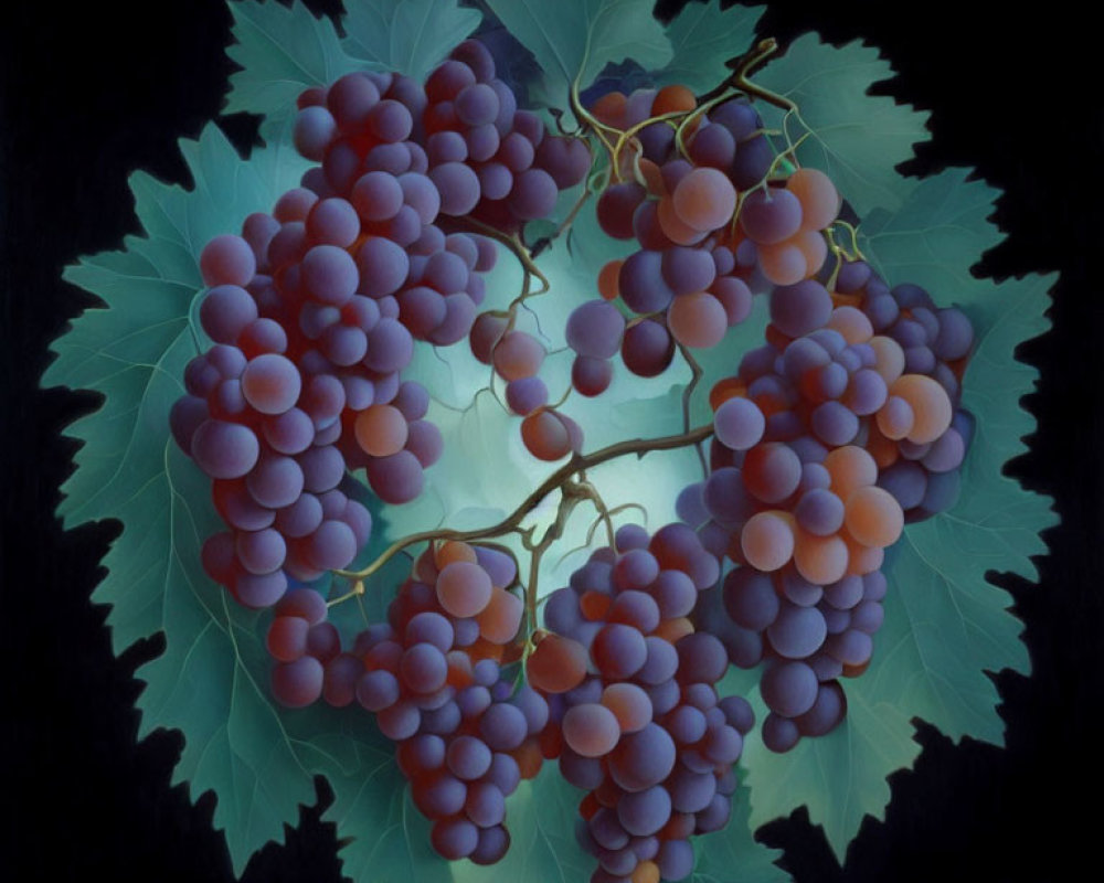 Purple grapes heart-shaped arrangement on dark background