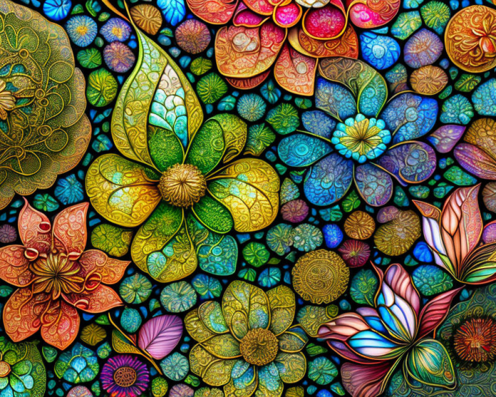 Colorful Flower Mosaic Artwork with Detailed Patterns