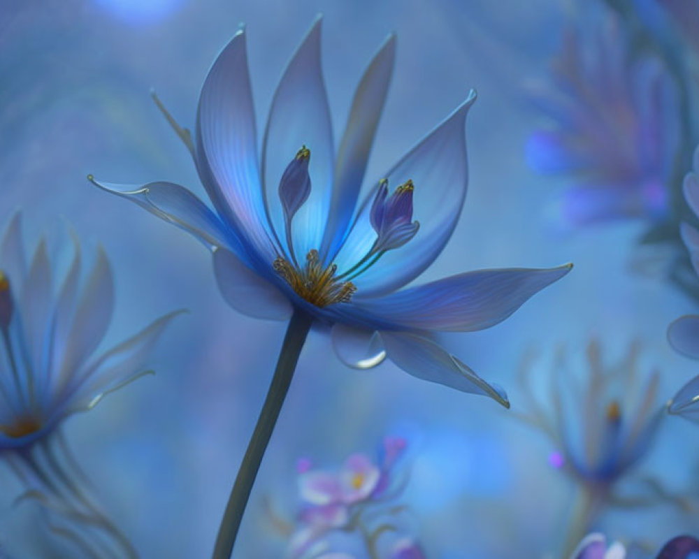 Serene blue flower with delicate petals in dreamlike setting