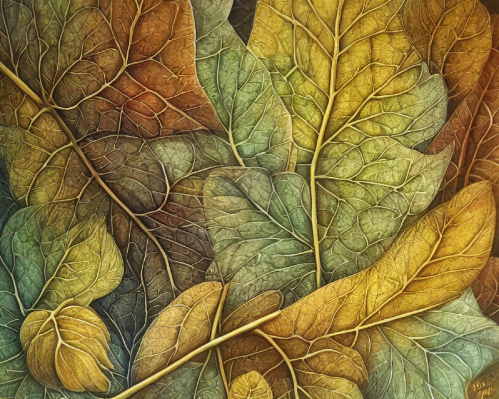 Vibrant autumn leaves with intricate vein textures