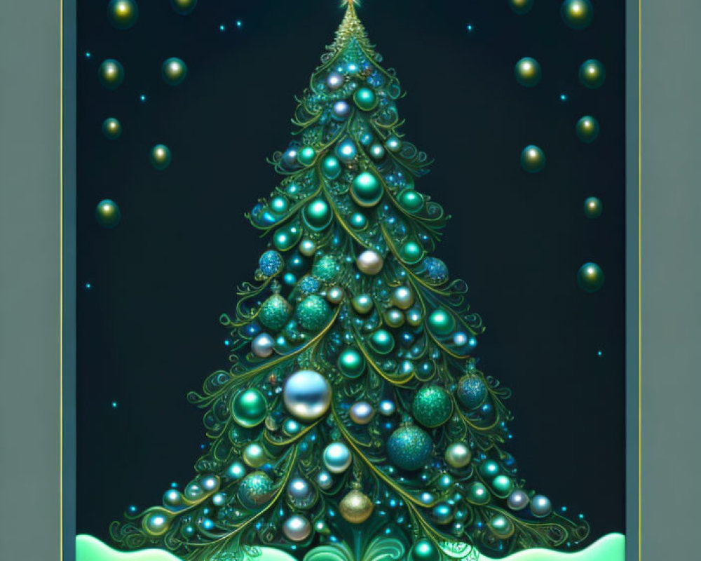 Stylized Christmas Tree with Teal and Green Ornaments